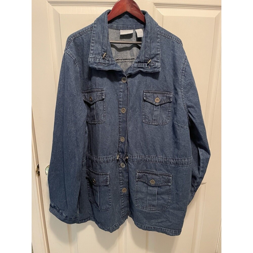 Liz & Me Blue Denim Jacket Chore Coat 100% Cotton Cinched Waist Ladies 4X